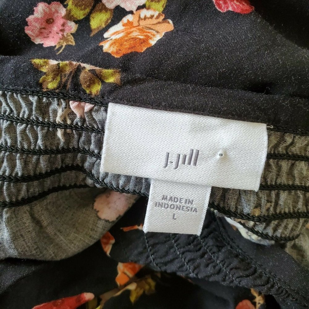 J. Jill Black Floral Dress Long Sleeves Button Front Cottage Core Size Large L - Picture 4 of 7